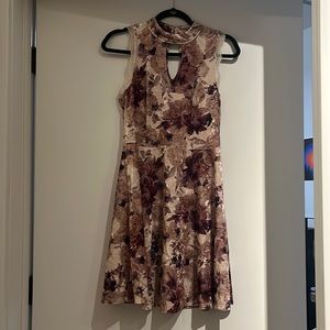 Velvet Floral Fit & Flare Dress with Mock Turtle Neck